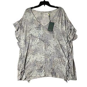 LYSSÉ New York Blouse Women Size 1X Prismwhite Viscose Blend V-Neck Ruffles NEW